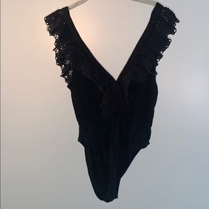 Lace trim ruffle bodysuit